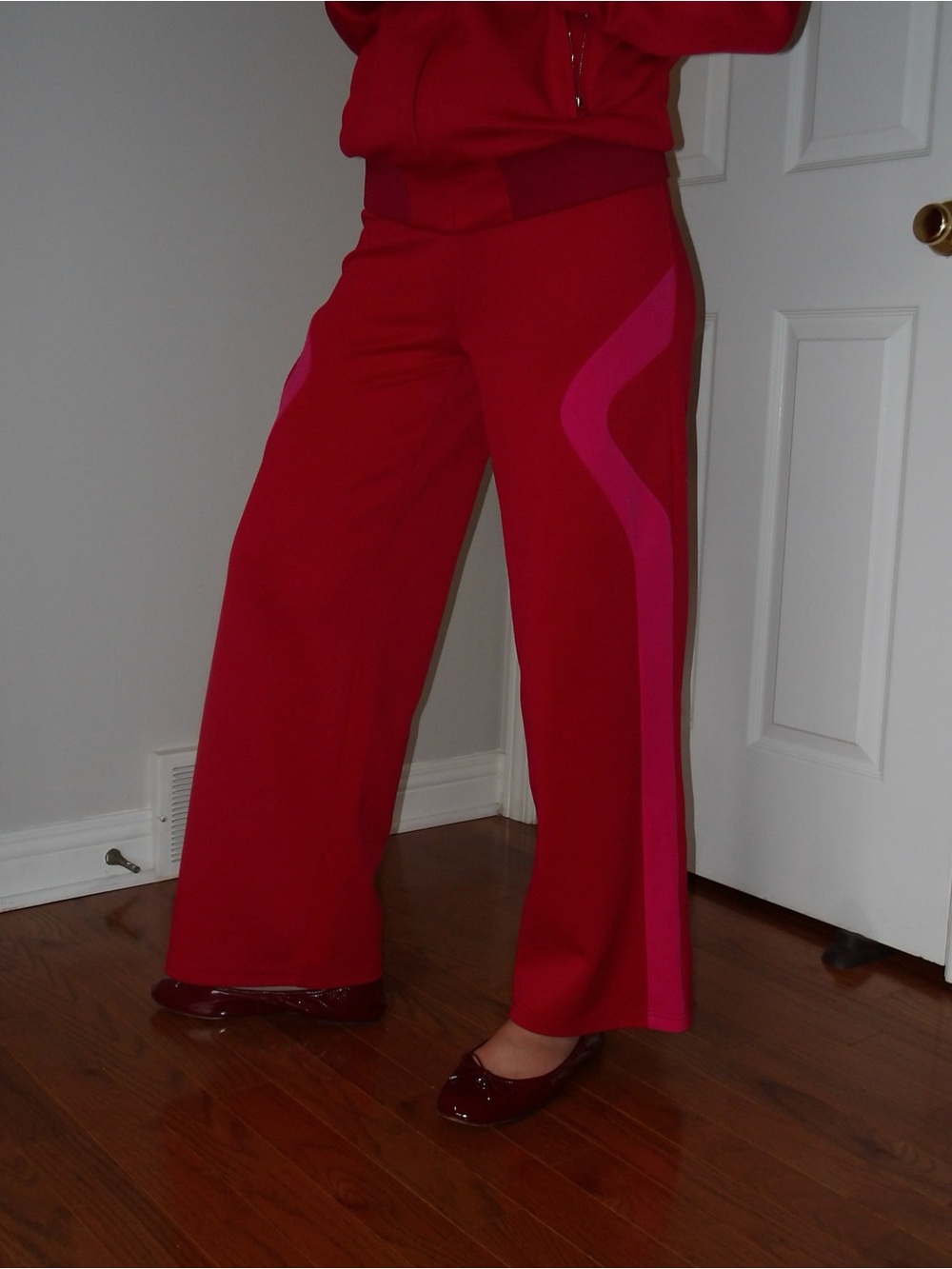 Maje Red and Pink Zip-Front Track Jumpsuit - Picture 4 of 10